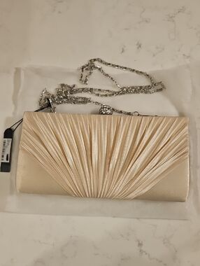 RSVP Pleated Satin Clutch in Champagne